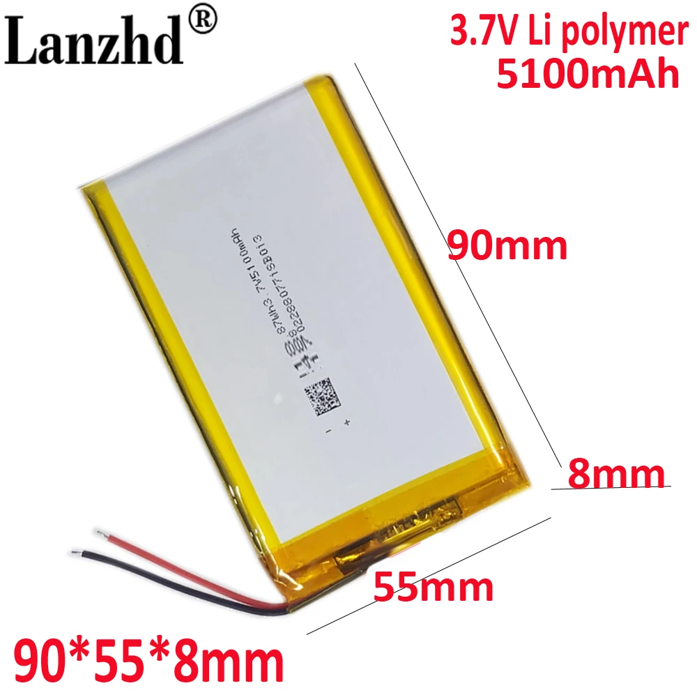 3.7V 5100mAh 805590 polymer lithium battery DIY back clip charging battery power Projector M6S M8 M9
