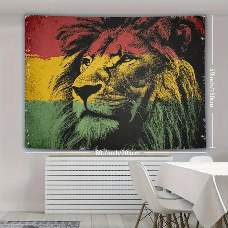 VIKAMA Vintage Ragnarok Red, Yellow, Green Retro Lion Tapestry Wall Hanging Home Decor for Bedroom Living Room Dorm
