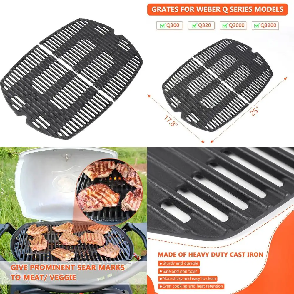 

Weber Q3200, Q300, Q3000, Q3100, Q320 Cast Iron Grill Grates, 2-Pack Replacement