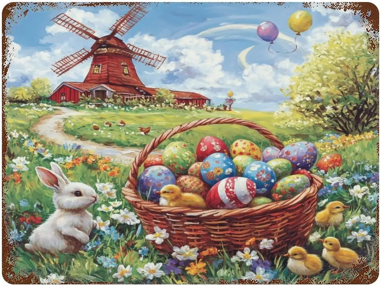 HighonHi Easter Eggs Bunny Metal Tin Sign 12×16 Holiday Retro Plaque Poster for Pub Shop Man Cave Restaurants Bar Wall Decor