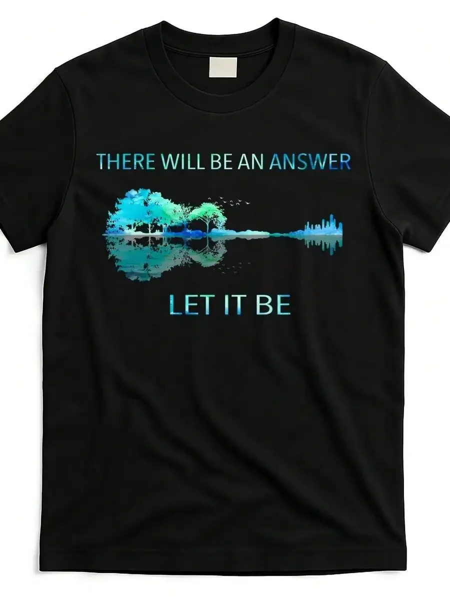 This Nature-Inspired: Men'S Black Relaxed-Fit T-Shirt Featuring The Phrases 'THERE WILL BE AN ANSWER' And 'LET IT BE', Along Wit