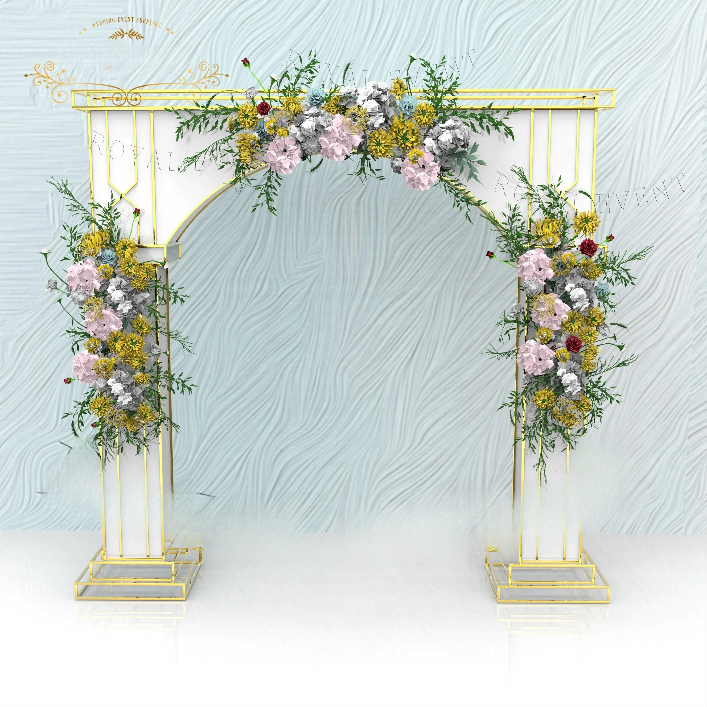 

Event Party Metal Gold Stainless Steel Open Arch Backdrop Stand Wedding Decoration Flower Backdrop For Sale HOT SALES