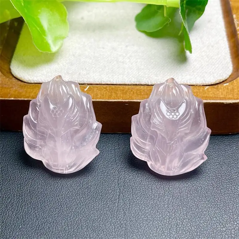 

2PCS Natural Rose Quartz Nine-tailed Fox Fairy Pendant Reiki Healing Stone Home Room Decoration Exquisite Gift 33MM