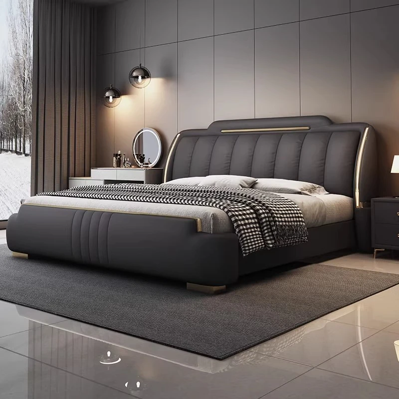 

Modern Unique Bed Night Lamp Bedroom Double Luxury Bed Storage Space Upholstery Muebles Para Dormitorio House Accessories