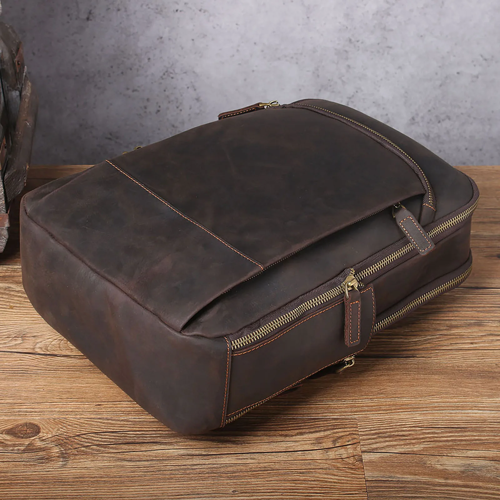 S.WORKER Vintage Echtleder Herrenrucksack 16" Laptop-Tasche Lässige Crazy-Horse-Leder Schultasche Handgefertigte Taschen für Männer – Detail 11