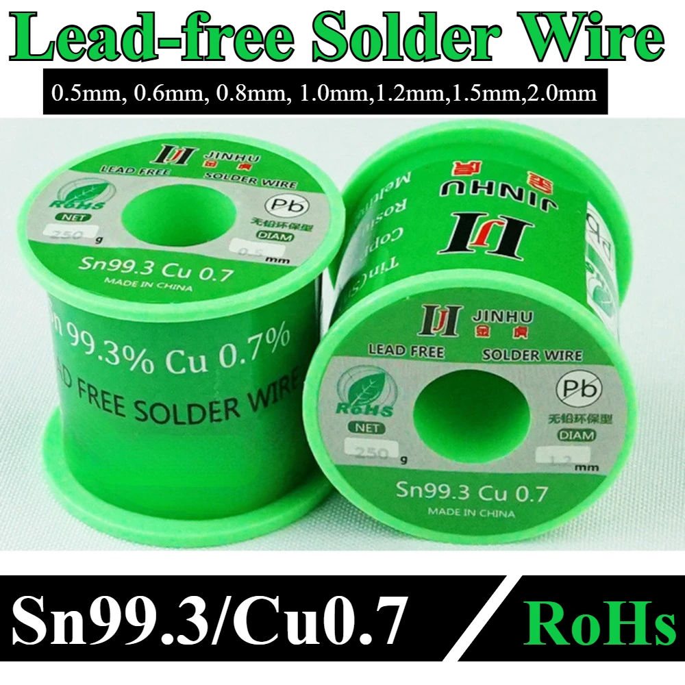 250g/100g/50g Kawat Solder Bebas Timbal Sn99.3/Cu0.7 0.5-2.0mm Inti Rosin Bebas Timbal untuk Solder Listrik RoHs