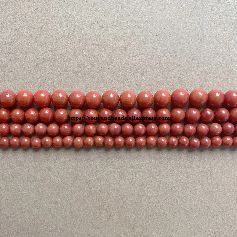 ナチュラル本物のイタリアオレンジ赤イワシ珊瑚ラウンドルースビーズ15 