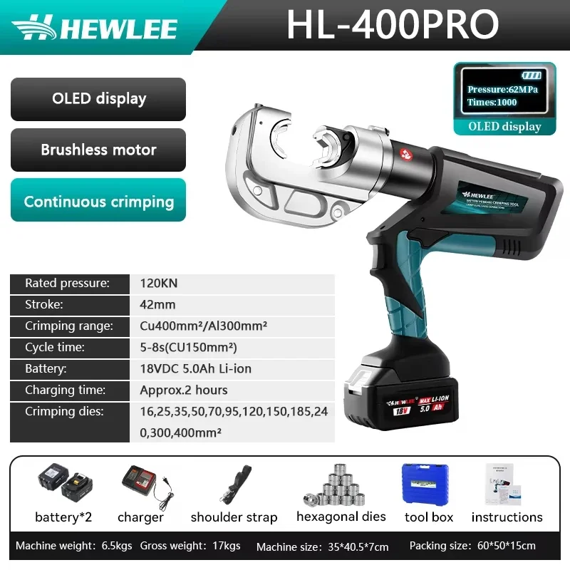 HL-400PRO16-400mmElectric Hydraulic Copper Battery  Pipe Crimping Tool Set