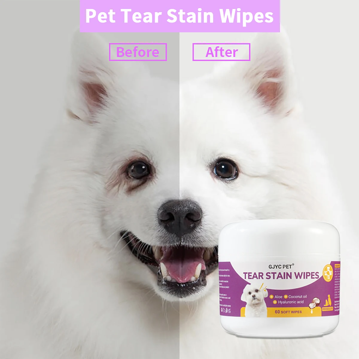 Gentle Pet Eye Wipes - Tear Stain Cleaner for Cats Dogs, Natural Plant Extracts, No-Rinse, Portable Travel Size