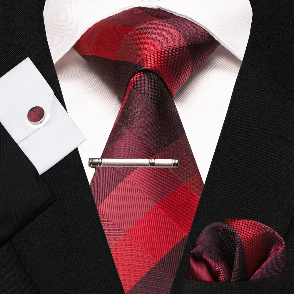 8cm Seidenkrawatten für Herren, grün-schwarze Krawatten, kariert, gestreift, Krawatten-Set mit Einstecktuch, Manschettenknöpfen und Krawattenklammern, für Hochzeit, Business, Party. – Detail 32