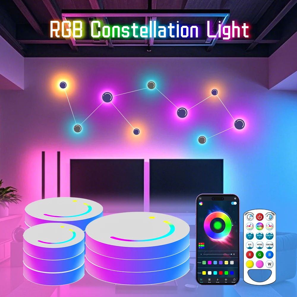 RGB Intelligent Constellation Lights LED Wall Lamp Atmosphere Decoration Lamp DYI Music Rhythm APP Control For Game Room Bedroom