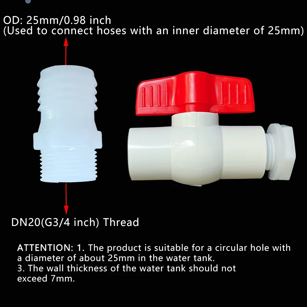 1Pc Water Tank Valve Drain Switch Hose Connector Flow Regulation G3/4 inch DN20 Thread Plastic Garden Irrigation Poultry Farming