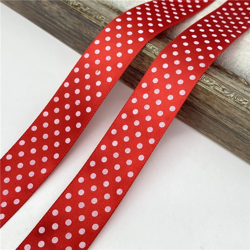 5 yards/lot 25mm Printing Dots Polyester Satin Ribbon Wedding Party Decoration Gift Wrapping Hair Bows DIY Christmas