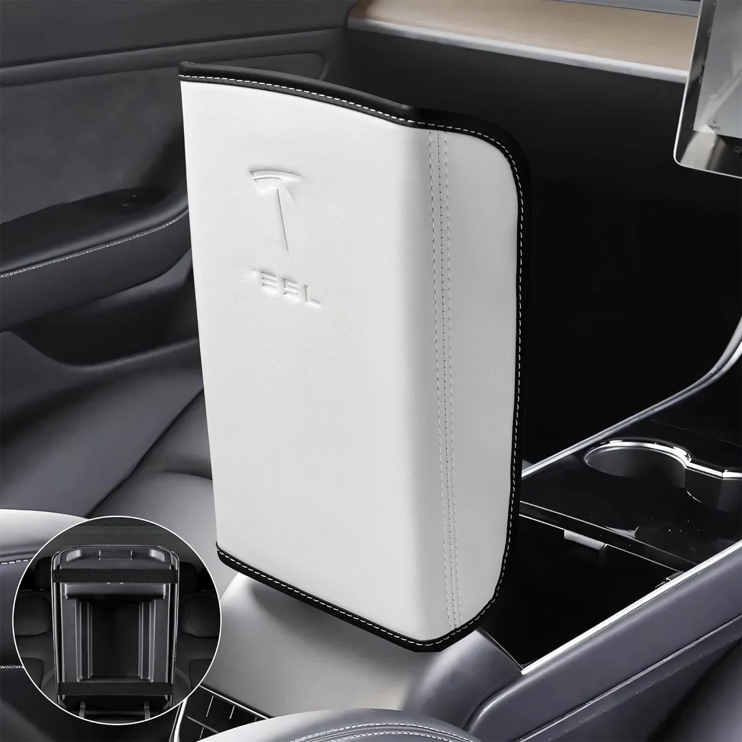 Penutup sandaran tangan dirancang untuk Tesla Model 3/Y 2017-2023 2024 Aksesori Interior penutup konsol tengah kulit