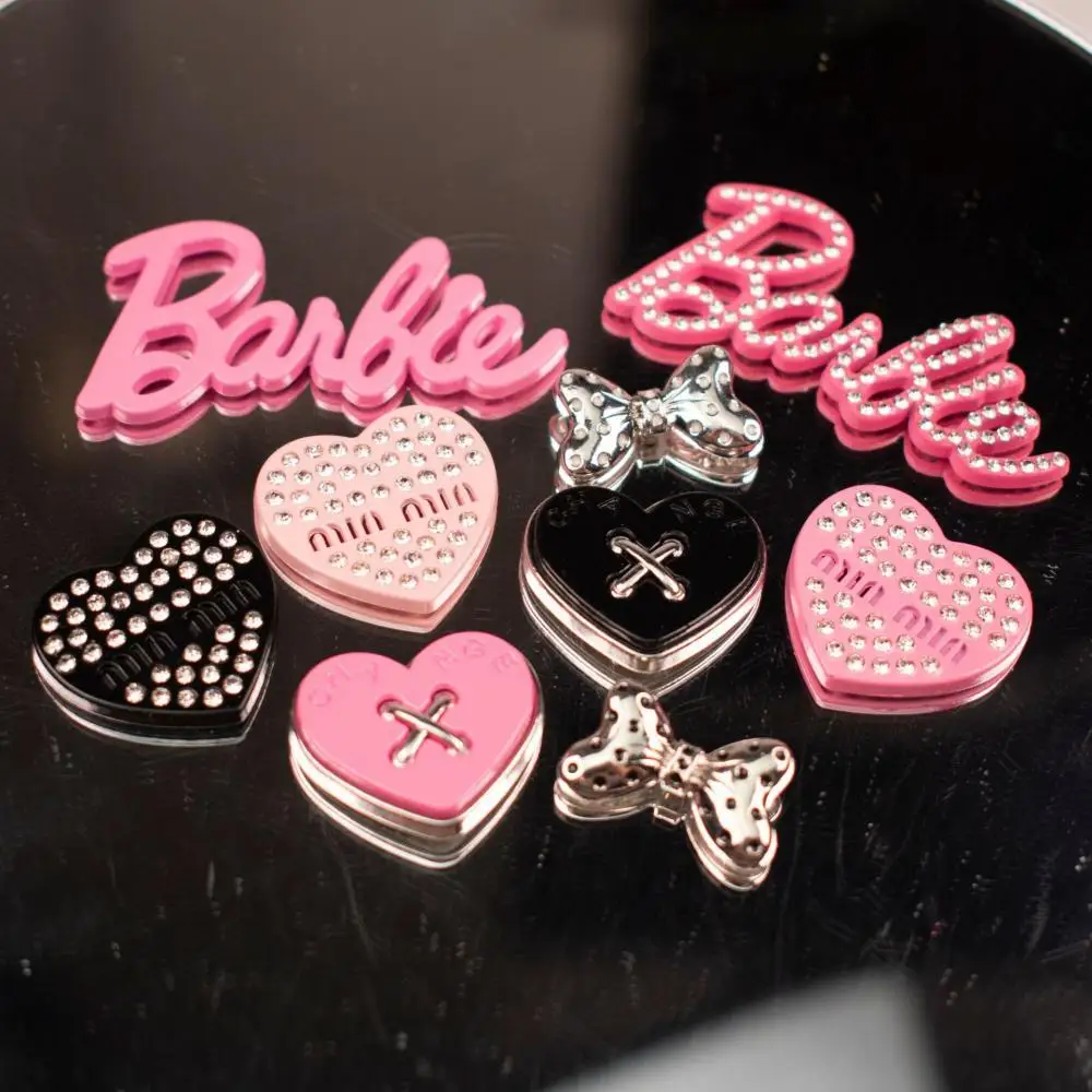 10Pcs/set Barbie Letter Full Diamond Peach Heart Cute Bow Tie Diy Alloy Paint Decoration Handmade Accessories Shoe Decoration