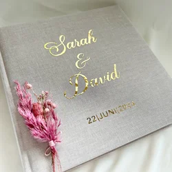 Personalized Linen Guest Book Wedding Photo Album Self Adhesive Name Memory Scrapbooking Beige Modern Workers Anniversary Gifts