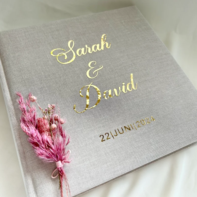 Personalized Linen Guest Book Wedding Photo Album Self Adhesive Name Memory Scrapbooking Beige Modern Workers Anniversary Gifts