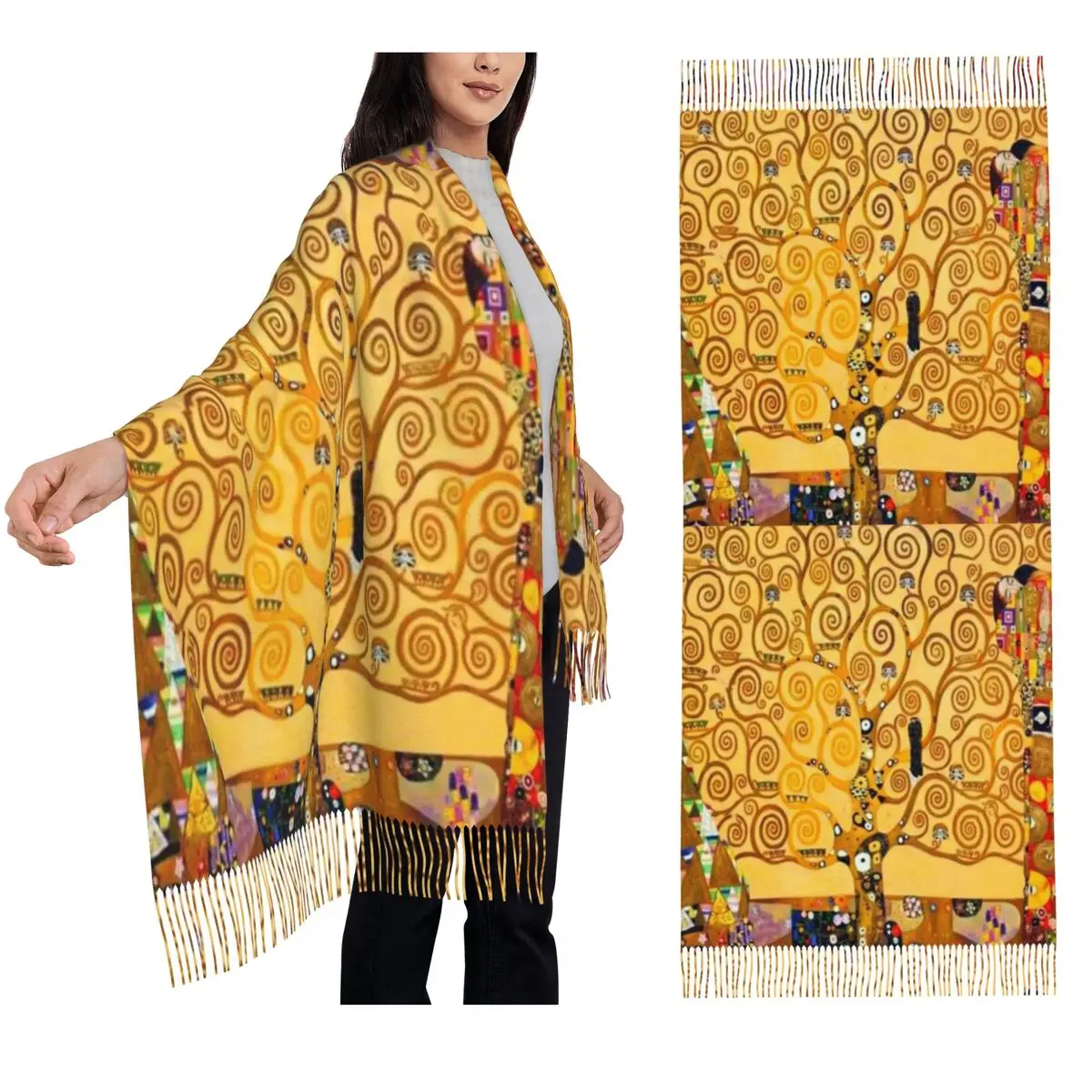 

Gustav Klimt - Tree Of Life Scarf Tassel Scarves for Women Soft Warm Shawls and Wraps Large Fall Winter Shawl Wrap