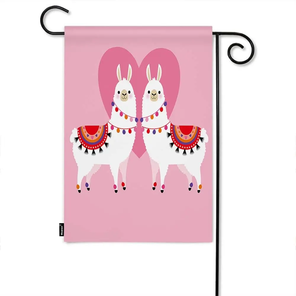 Moslion Llama Garden Flag Cute Animal Valentine's Day Llamas In Love Heart Ethnic Dress Flags Double-Sided Banner Welcome Ya zzo