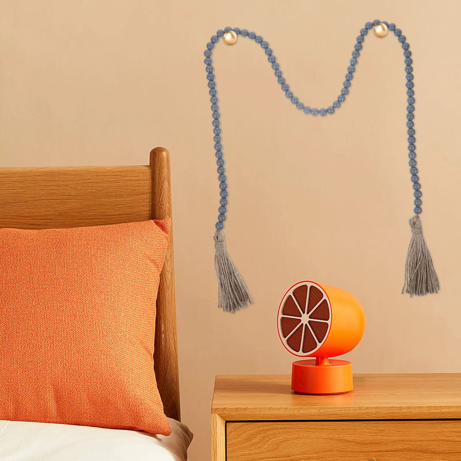 1Pcs Decorative Wooden Beaded Pendant Tassel Wall Hanging Decoration Idyllic Style Home Wall Decor Sturdy Eco Friendly 1.45m