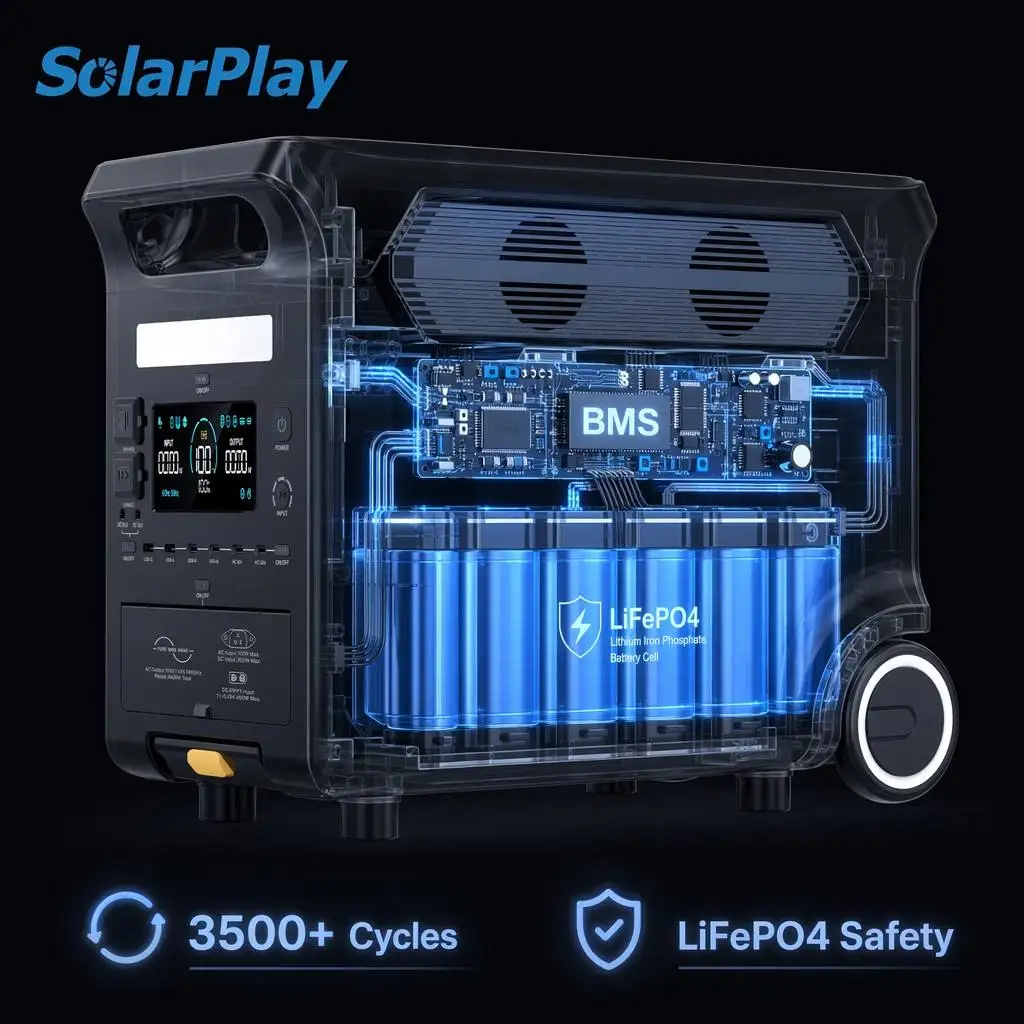 3600W Solar Generator Powers Your Home and Outdoors with 3840Wh LiFePO4 Battery UPS Backup and Fast MPPT Charging