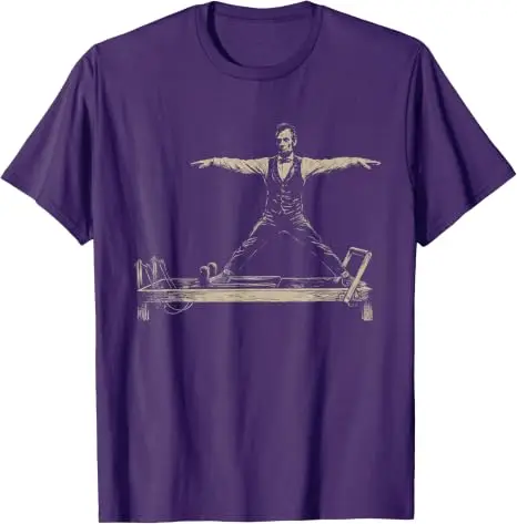 Lustiges Abraham Lincoln Pilates Reformer Workout Art T-Shirt Y2k Gym Doing Fitness Exercises Grafik Herrenbekleidung 4th of July Tee – Detail 12