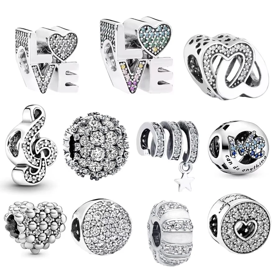 

Лидер продаж, сверкающее сердце от руки и музыкальная нотация, очаровательная бусина, подходит для оригинального браслета из стерлингового серебра 925 пробы, сделай сам, ювелирные изделия, подарок