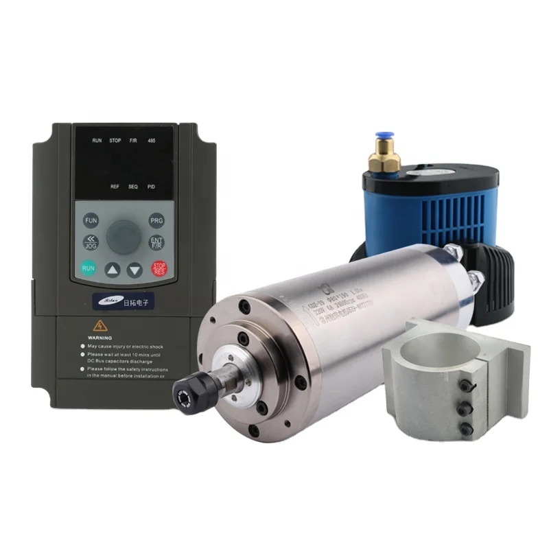 HYCNC HQD1.5KW ER11 CNC router water cooled spindle motor kit 0.01high precision diameter 80mm length190mm 1.5kw vfd inverter