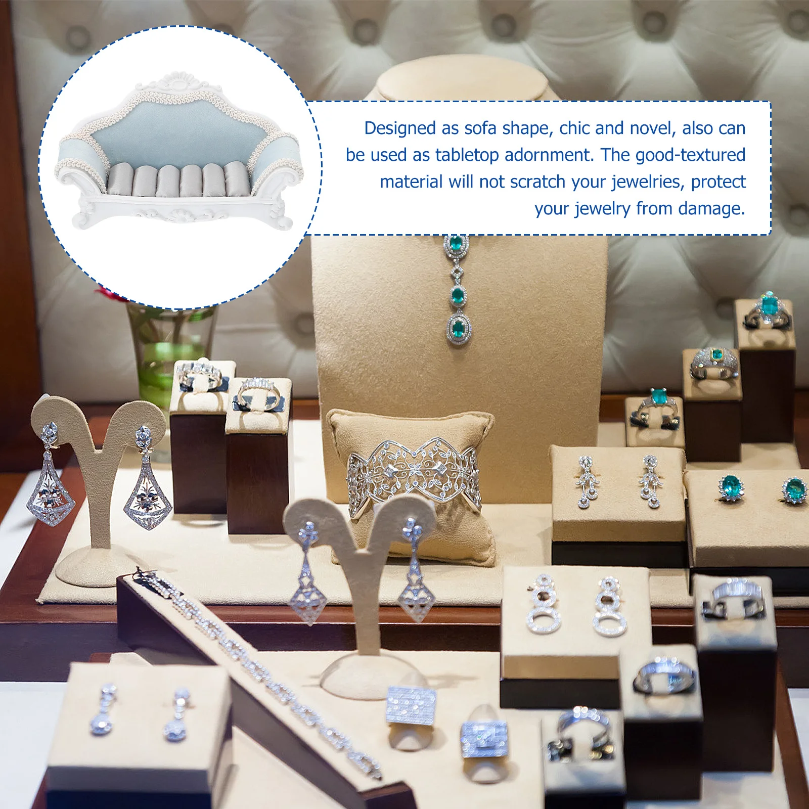 

Sofa-Shaped Jewelry Display Organizer Stand Ring Rack Earring Holder Tabletop Jewelry Storage Rings Display Rack