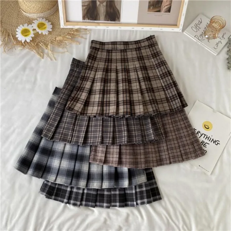 Women A-line Skirt Plaid Pleated Dress Plaid Short Skirt Y2k Vintage Vintage Streetwear Sweet Kawaii Harajuku Funky Sexy