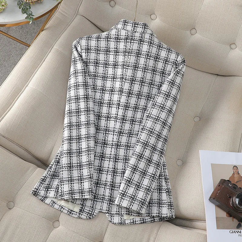 Woolen Plaid Small Suit Jacket for Women in Spring and Autumn 2025 New Short Style Korean Version Plus Size Retro Women's Suit