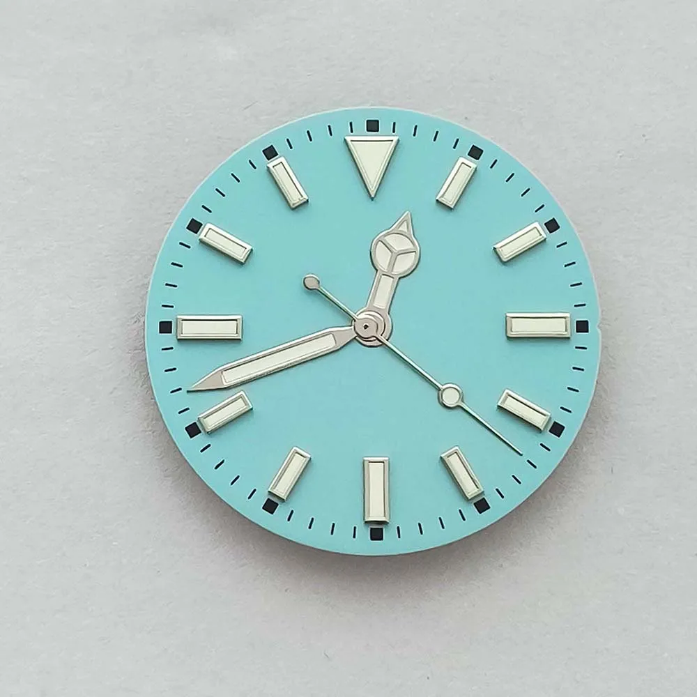 قرص الساعة 28.5 ملم، قرص أخضر مضيء NH35 عقارب، لحركة NH35 NH36 7S 8215 بدون تقويم وجه الساعة + ملحقات المؤشر