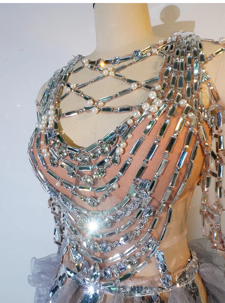 new 2025 sparkle Evening dress for women crystal sequin club party birthday wedding stage performance festival singer clothing