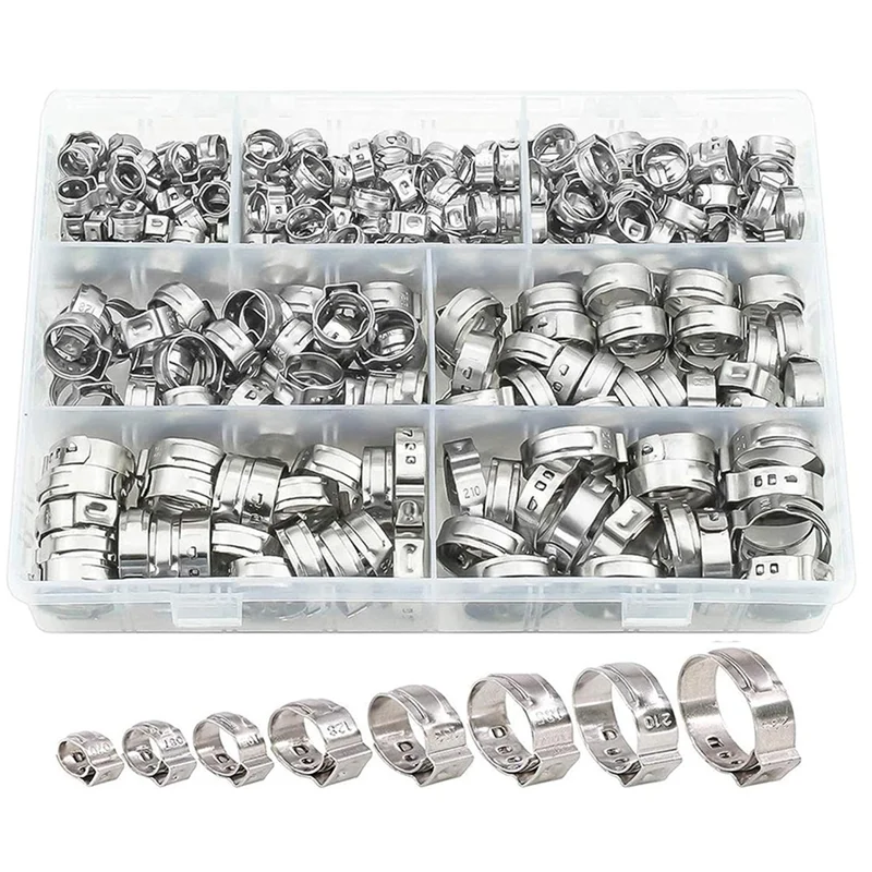 131PCS Single Ear Hose Clamps, Stainless Steel PEX Clamps, Stepless Clamps For Pipe Fittings, Compression Ring Clamps