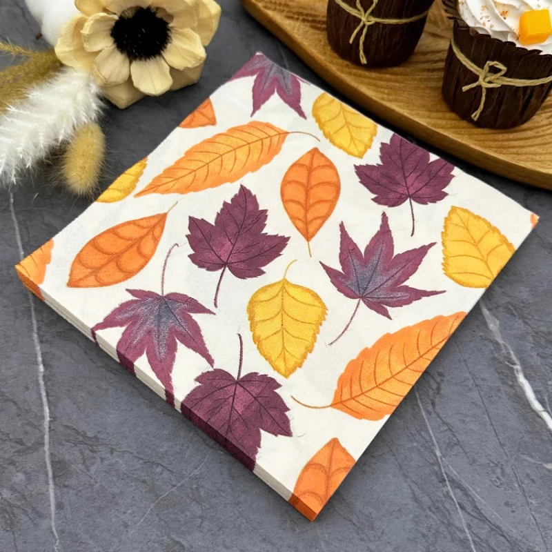 Autumn Maple Leaves Paper Napkins Dining Table Birthday Party Decorations Paper Disposable Colorful Printed Napkins Food Grade