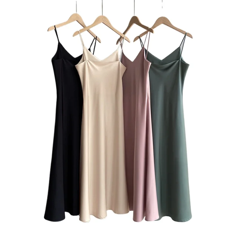 Acetat Satin Neck holder Kleid für Frauen Camis Kleider Sommer