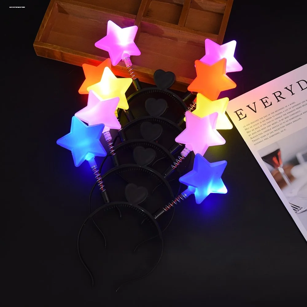 1pc LED Shinning Bouncing Star Shape Headband New Year Birthday Party Hair Band Glowing Headwear Flashing Hair Accessories