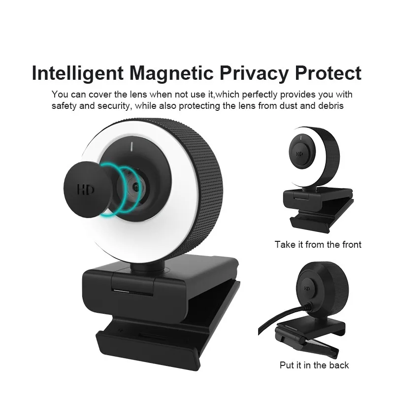 

1080P Auto Focal USB Webcam 60FPS Live Streaming Fill Light for PC Laptop Online Study Conference Video Recording Web Cam