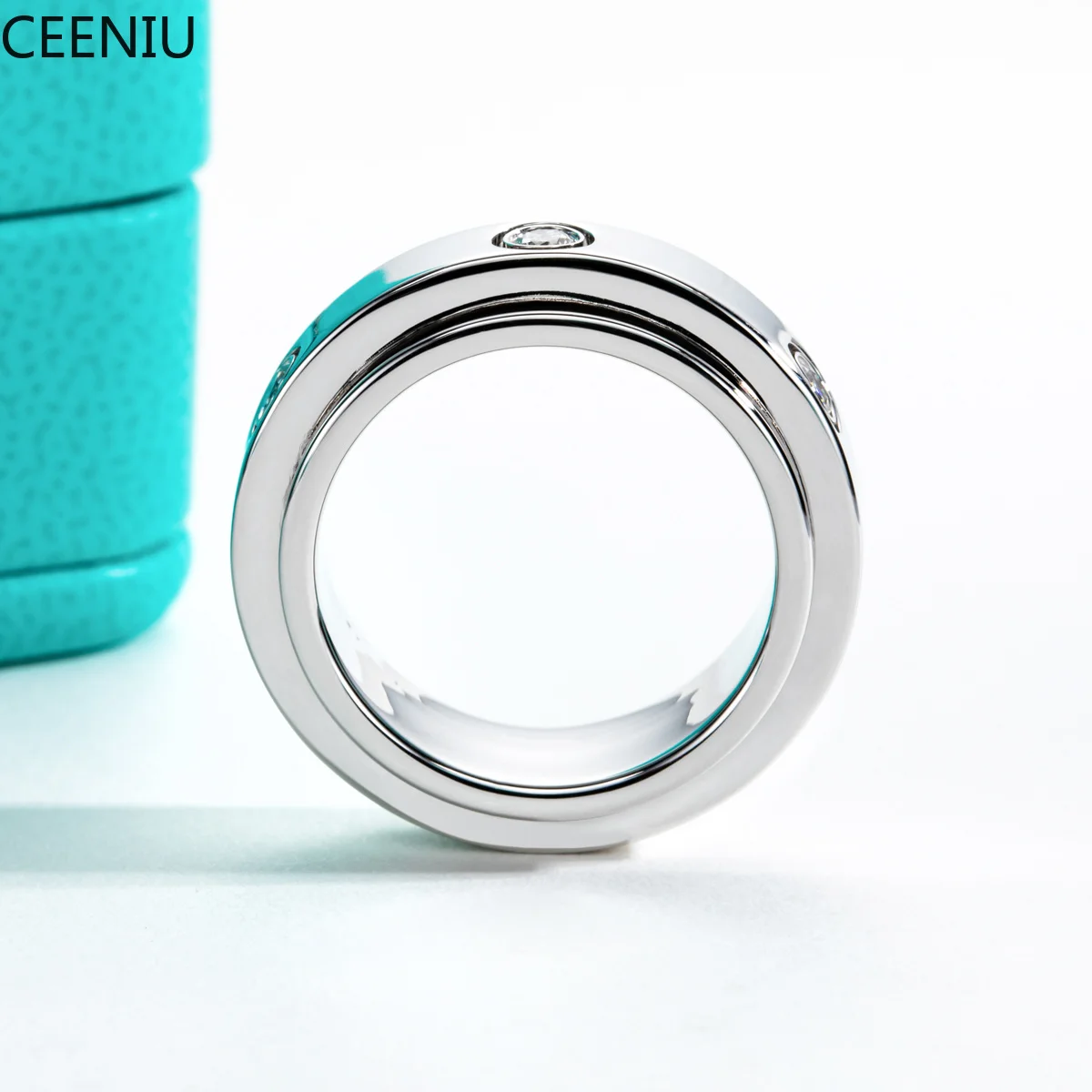 Moissanite Spinner Rings 14k Plated 2.5mm D Color VVS1 Moissanite Wedding Band Fidget Spinners Rings Unzip Jewelry