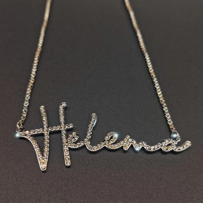 Personalized Customized Name Necklace With Full Zircon For Men Women Sparkling Stainless Steel Cursive Nameplate Jewelry Gifts