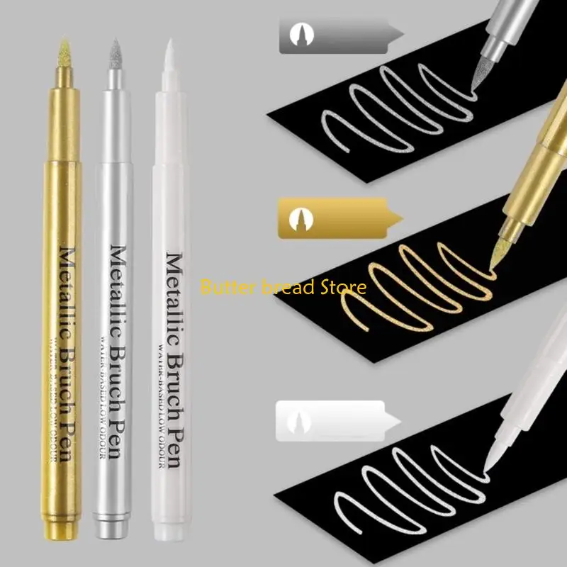 W89C 3Pcs Metallic Paint Marker Pen Water Resistant Paint Pen For Art Illustrations Card Making Scrapbooking Drawing