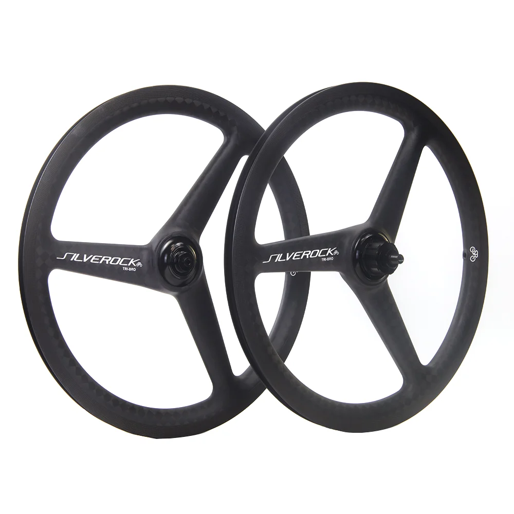 SILVEROCK Trispoke Carbon Wheelset 16 Inch  1 3/8 349 Disc  Caliper Rim Brake 7 Speed 3 Spoke for Brompton Minivelo Bike Wheels