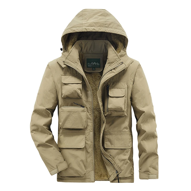 Chaqueta de invierno para hombre, Parka gruesa y cálida, abrigo cortavientos con múltiples bolsillos, prendas de vestir impermeables con capucha, nuevo