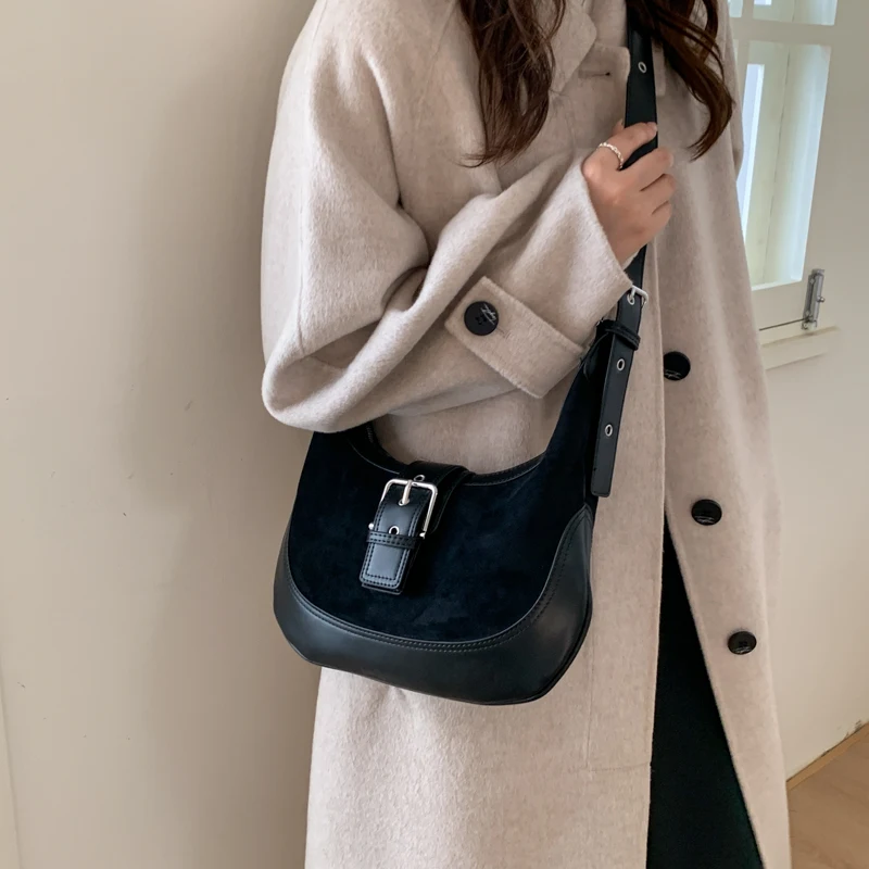 Stylish Women's Crossbody Bag - MOODS Designer Belt Buckle Hobo