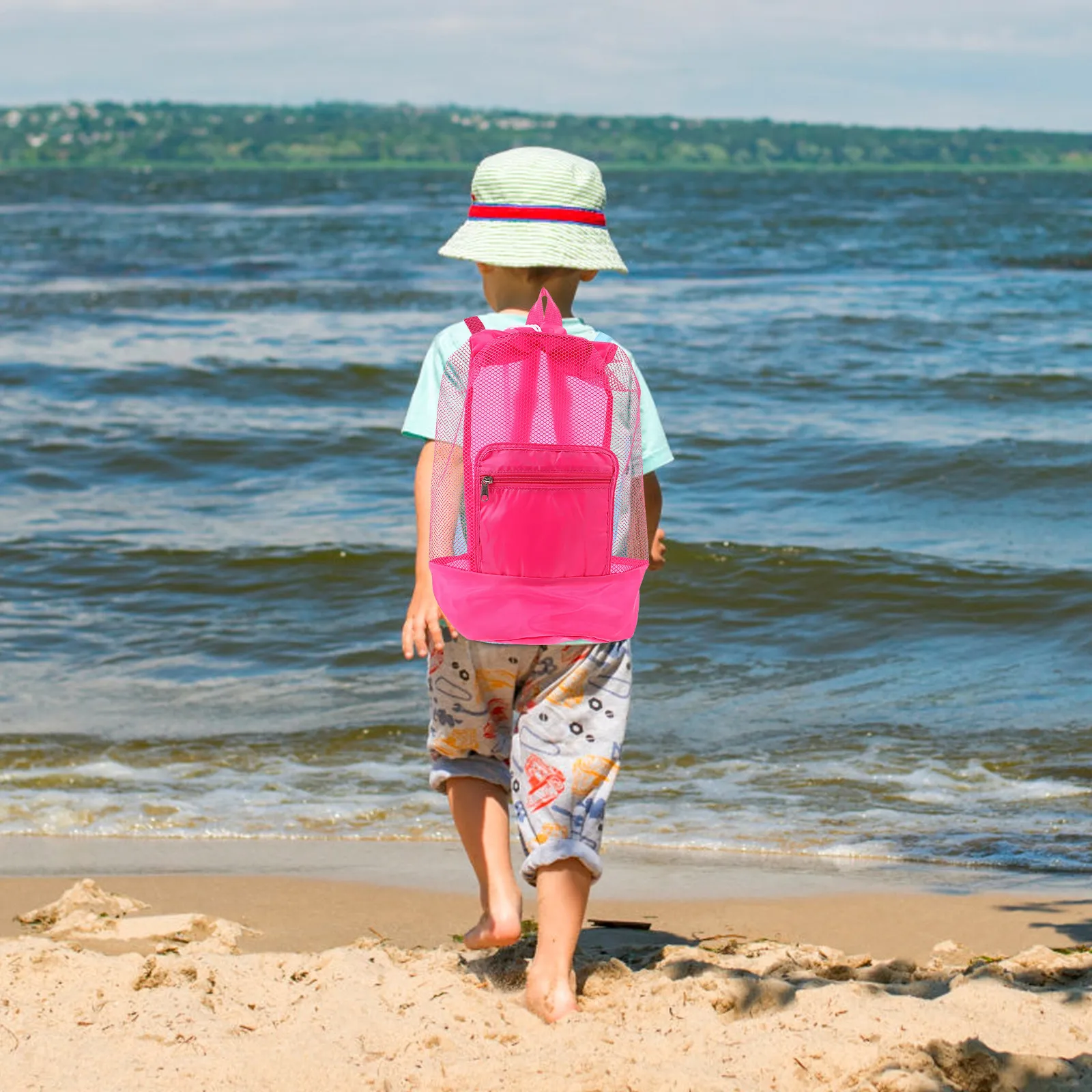 Bolsa de playa de malla grande para niños, bolsa de almacenamiento, mochila para equipo de natación, ligera, portátil, plegable, de nailon, resistente al agua y a la arena