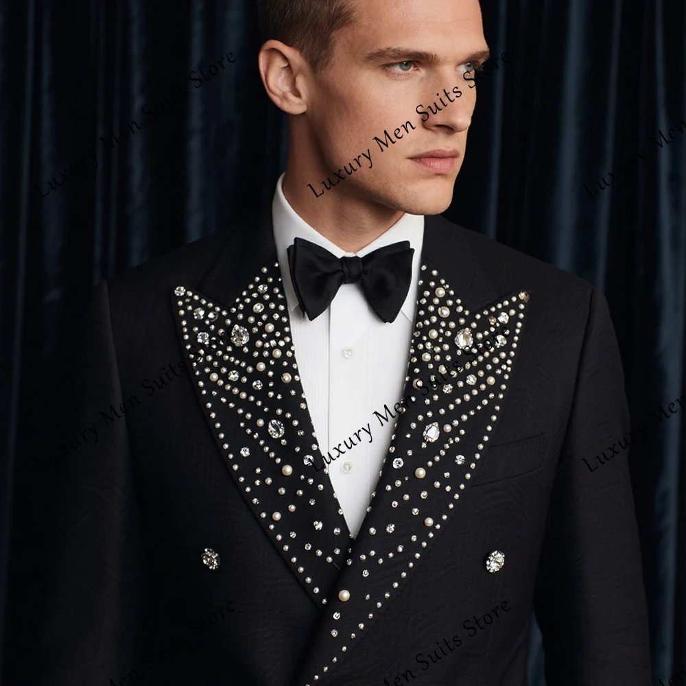 

Elegant Pearls Suits for Men 2 Pieces Diamond Tuxedos Wedding Groom Outfits Customized Blazer Pants abiti uomo estivi eleganti