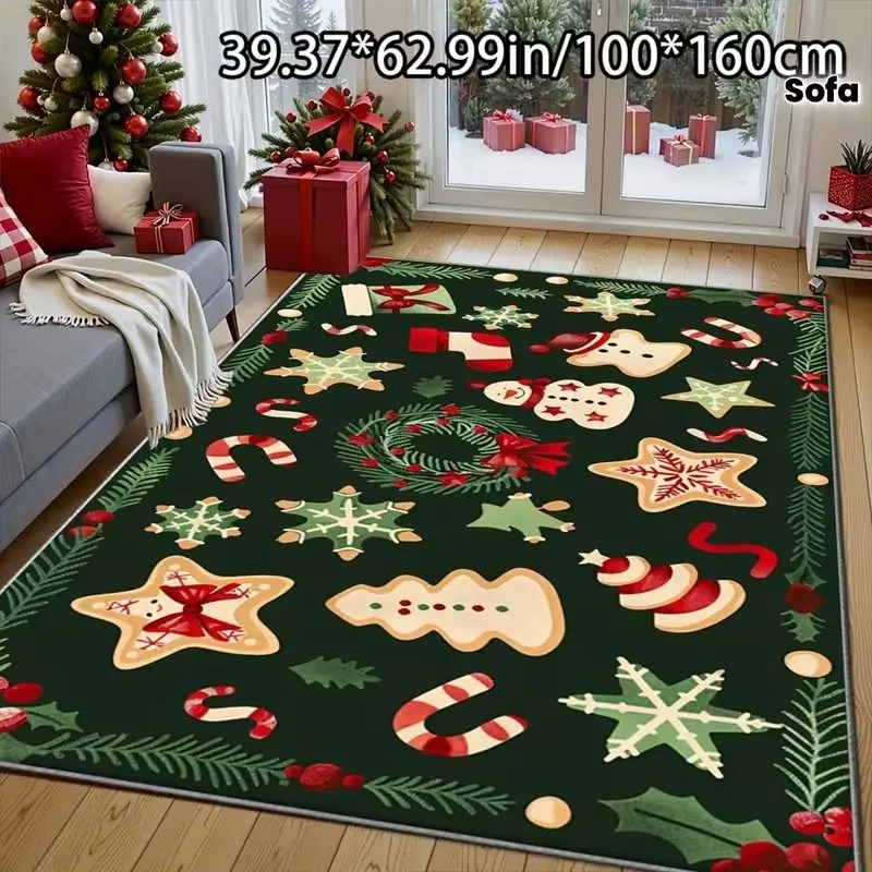 VIKAMA Christmas Tree Rug, Non-Slip and Machine-Washable Living Room Rug, Christmas Indoor Decorative Rug, Home Decor