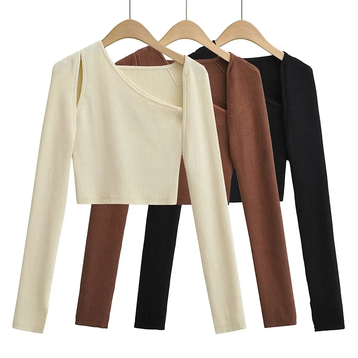 Women's Apricot Knit Sweater Set Korean Vintage Knit Cami Vest Long Sleeve Sweater Shrug Two-Piece Set for Women Autumn Winter
