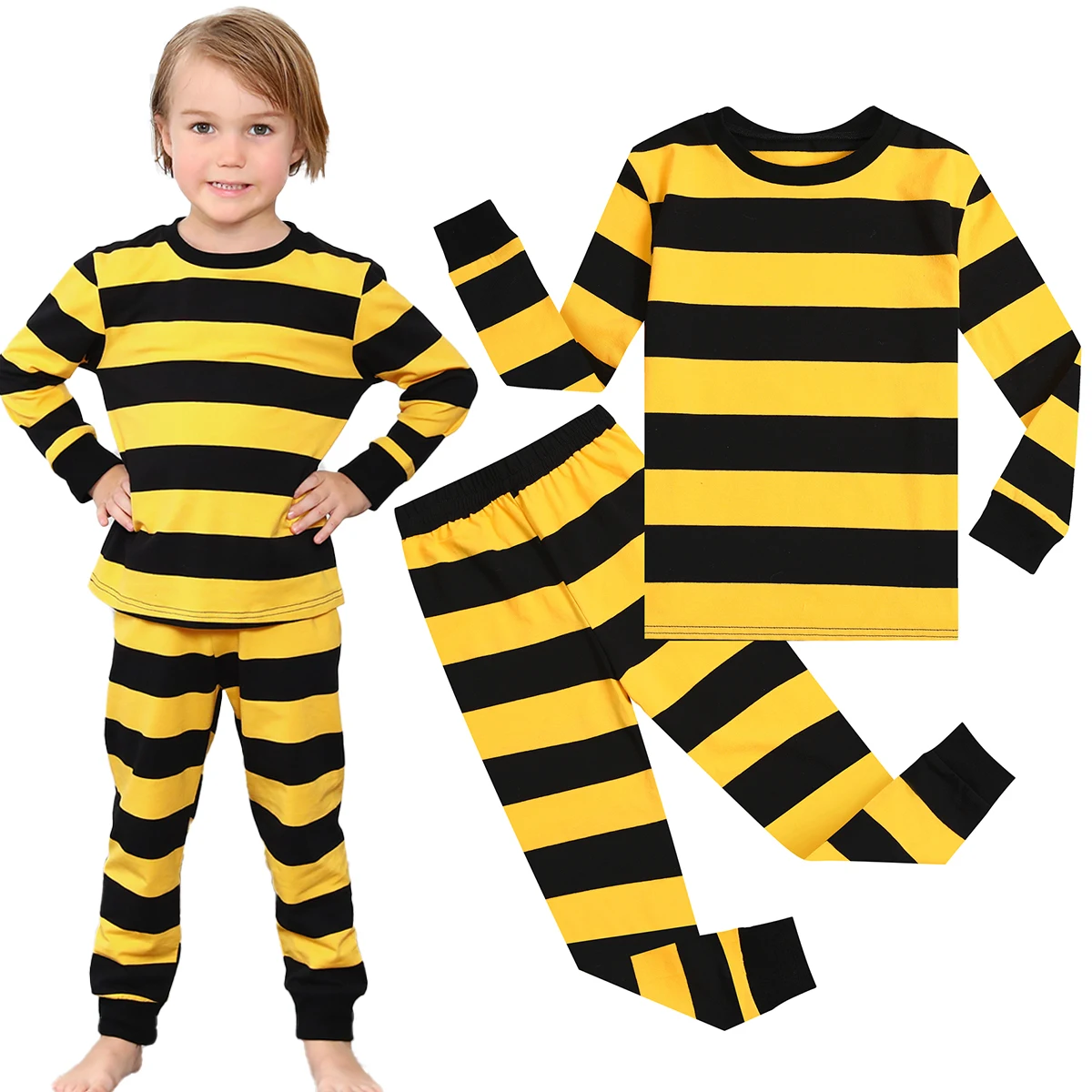 

Yellow and Black Striped Pajamas Set for Toddler Boys Girls Halloween Bee Pjs for Kids Pyjamas Infanf Party Gift Sleepwear