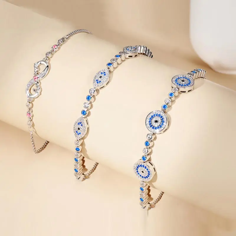 

Jewelry Trend Fashionable Design Devil Eye Bracelet Retro and Simple Personality Zircon Blue Eye Adjustable Bracelet Jewelry
